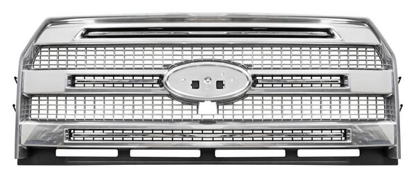 PARRILLA FORD PU 15-17 LOBO / F150 CROMADA/PLATA 3 LINEAS C/HOYO P/CAMARA CCCC